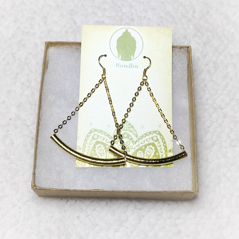 ✨HP✨ Triangle Gold Bar Chain Dangle Drop Earrings - Picture 7 of 9